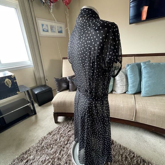 JBS Dress Woman's Size 20W Black White Polka Dot Sheer Faux Wrap with Belt Work - Picture 10 of 13